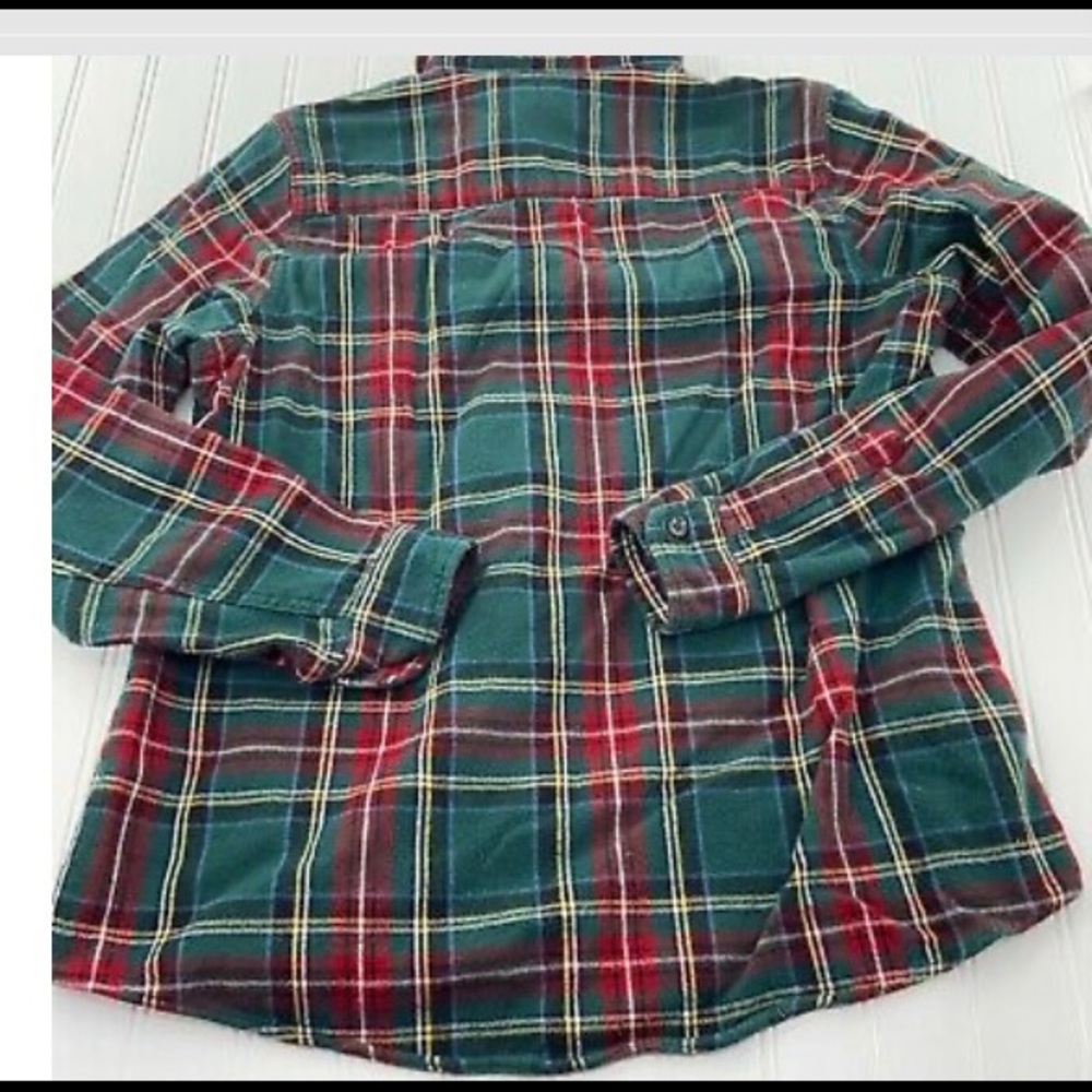 L.L. Bean Womens Green Red Plaid Relaxed Fit Flannel Button Up Shirt Size Medium